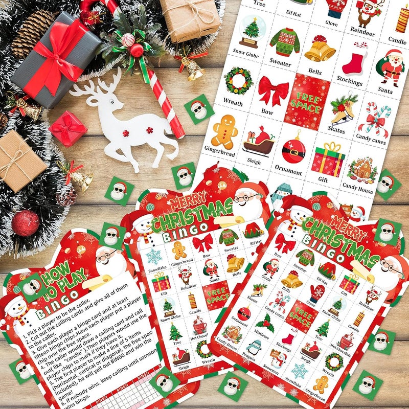 JGCWorker Store Christmas Bingo Cards Game Set - Xmas Festive Holiday Party Supplies for Kids and Adults, 24 Players, Merry Christmas Themed Bingo Cards for School Classroom, Family Activities, Seasonal Party Favors - Image 4
